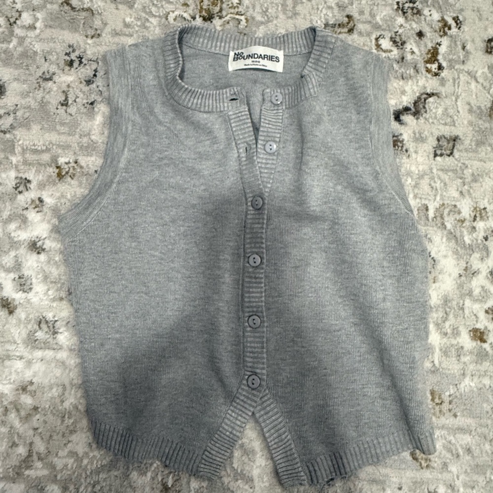 No Boundaries Light Gray Button Front Knit Vest